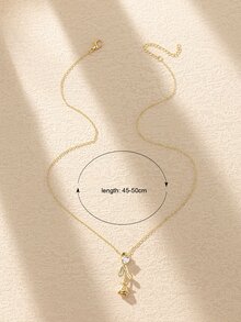 Cubic Zirconia Decor Flower Pendant Necklace - Yellow Gold - View 3