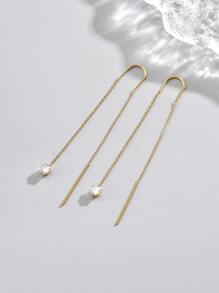 歐美風立方鋯石耳環一對，女士不鏽鋼配飾，適合派對和日常佩戴 - 金黃色 - 查看 12