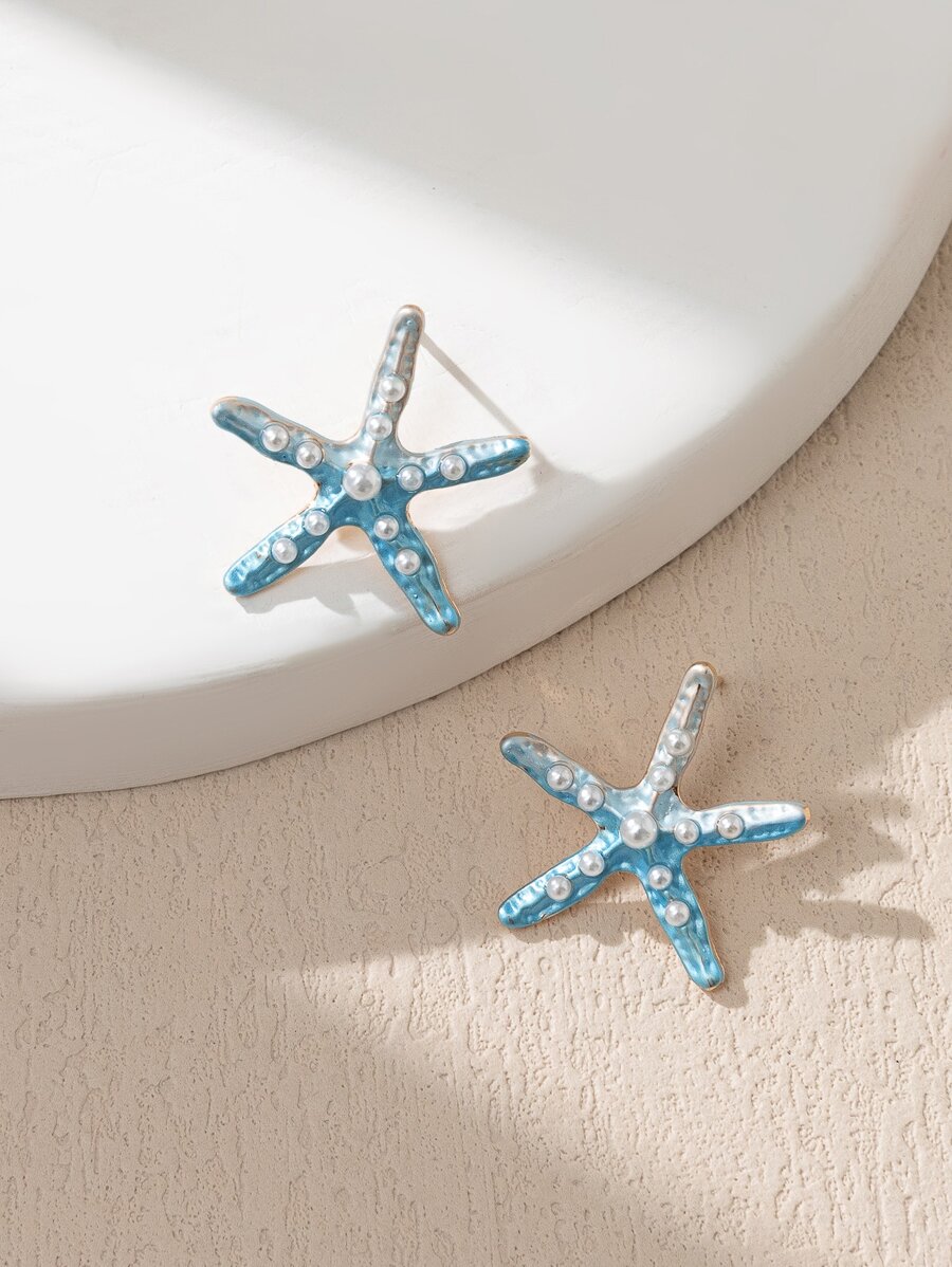 珍珠海星耳釘 - 彩色 - 查看 1