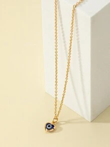 1入組邪惡之眼圖案心形墜飾項鍊銅首飾類 - 金黃色 - 查看 4