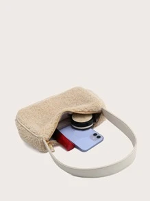 極簡風格毛茸茸流浪包 - 杏色 - 查看 6