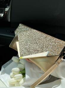 Glamorous, Elegant, Exquisite, Quiet Luxury Sequin, Stylish, Luxury, Shiny Glitter Metal Decor Flap Square Bag Evening Bag, Dinner Bag For Party Girl, Woman, Bride Perfect For Party, Wedding, Prom, Dinner/Banquet, Clutch Bag For Wedding
