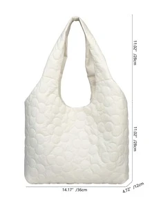 Floral Quilted Shoulder Tote Bag - White - View 3