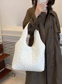Floral Quilted Shoulder Tote Bag - White - View 7