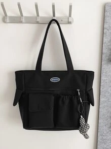 Waterproof Shoulder Bag With Multiple Pockets And Pendant, Large Capacity, Suitable For Daily Commute And Campus Style, Casual And Versatile Tote Bag For Women - Black - View 4