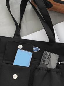 Waterproof Shoulder Bag With Multiple Pockets And Pendant, Large Capacity, Suitable For Daily Commute And Campus Style, Casual And Versatile Tote Bag For Women - Black - View 7