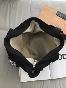 Waterproof Shoulder Bag With Multiple Pockets And Pendant, Large Capacity, Suitable For Daily Commute And Campus Style, Casual And Versatile Tote Bag For Women - Black - View 9