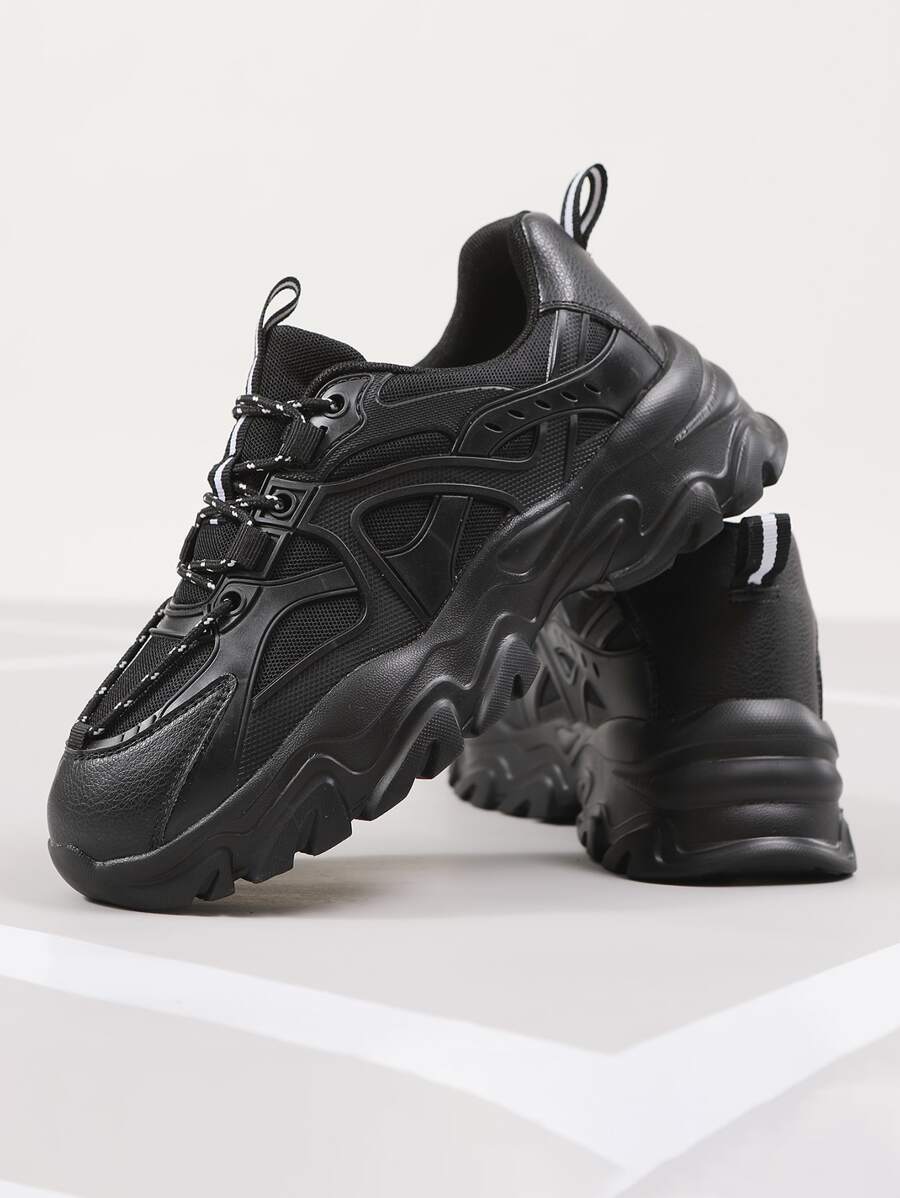 Men Lace-up Front Chunky Sneakers - Black - View 1