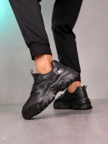 Men Lace-up Front Chunky Sneakers - Black - View 2