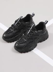 Men Lace-up Front Chunky Sneakers - Black - View 3