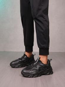 Men Lace-up Front Chunky Sneakers - Black - View 4