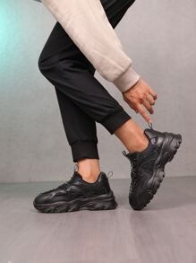 Men Lace-up Front Chunky Sneakers - Black - View 5