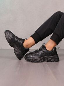 Men Lace-up Front Chunky Sneakers - Black - View 6