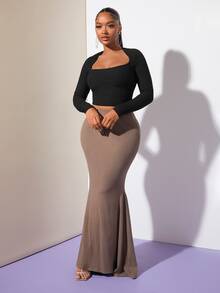 SHEIN SXY Square Neck Crop Tee - Black - View 3