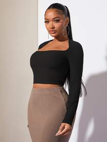 SHEIN SXY Square Neck Crop Tee - Black - View 4