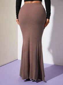 SHEIN SXY Váy nữ Gân đan màu trơn Thanh lịch - Màu nâu  Mocha - Xem 2