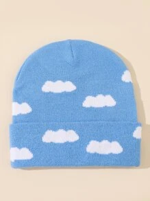 Men Cloud Pattern Beanie Hat For Winter For Daily Wear Gift For Friend Cute - Blue and White - View 1