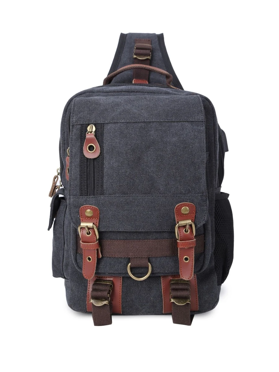 PETERBOLO Hombres Bolso bandolera con diseño de hebilla - Negro - Ver 1