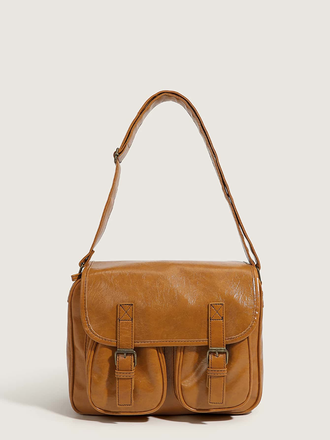 Bolsa cuadrada con diseño de hebilla con solapa - Marrón - Ver 1