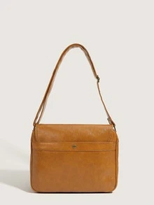 Bolsa cuadrada con diseño de hebilla con solapa - Marrón - Ver 2