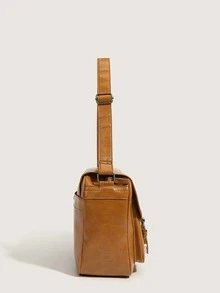 Bolsa cuadrada con diseño de hebilla con solapa - Marrón - Ver 3