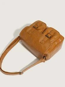 Bolsa cuadrada con diseño de hebilla con solapa - Marrón - Ver 4