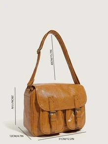 Bolsa cuadrada con diseño de hebilla con solapa - Marrón - Ver 6