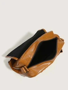 Bolsa cuadrada con diseño de hebilla con solapa - Marrón - Ver 7