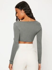 SHEIN BASICS White Knit Women's Slim Fit Crop Top With  Letter & Heart Pattern - Grey - View 6