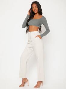 SHEIN BASICS White Knit Women's Slim Fit Crop Top With  Letter & Heart Pattern - Grey - View 3
