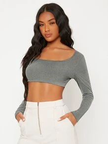 SHEIN BASICS White Knit Women's Slim Fit Crop Top With  Letter & Heart Pattern - Grey - View 4
