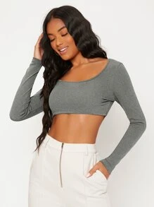 SHEIN BASICS White Knit Women's Slim Fit Crop Top With  Letter & Heart Pattern - Grey - View 5