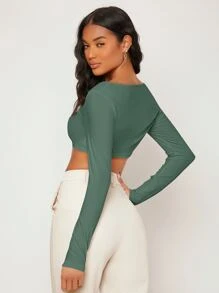 SHEIN BASICS White Knit Women's Slim Fit Crop Top With  Letter & Heart Pattern - Green - View 2