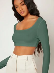 SHEIN BASICS White Knit Women's Slim Fit Crop Top With  Letter & Heart Pattern - Green - View 3