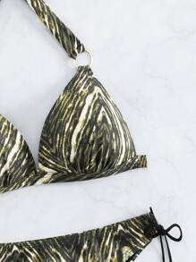 SHEIN Swim 全印花環鏈項圈三角形夏日沙灘比基尼套裝 - 彩色 - 查看 5