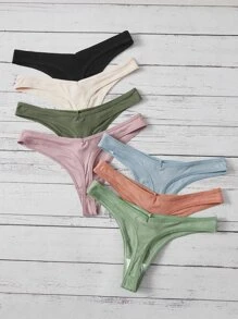 Women's High Stretch Plain Multicolor Fabric Thong Panties - Multicolor - View 2