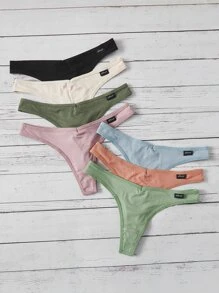 Women's High Stretch Plain Multicolor Fabric Thong Panties - Multicolor - View 3