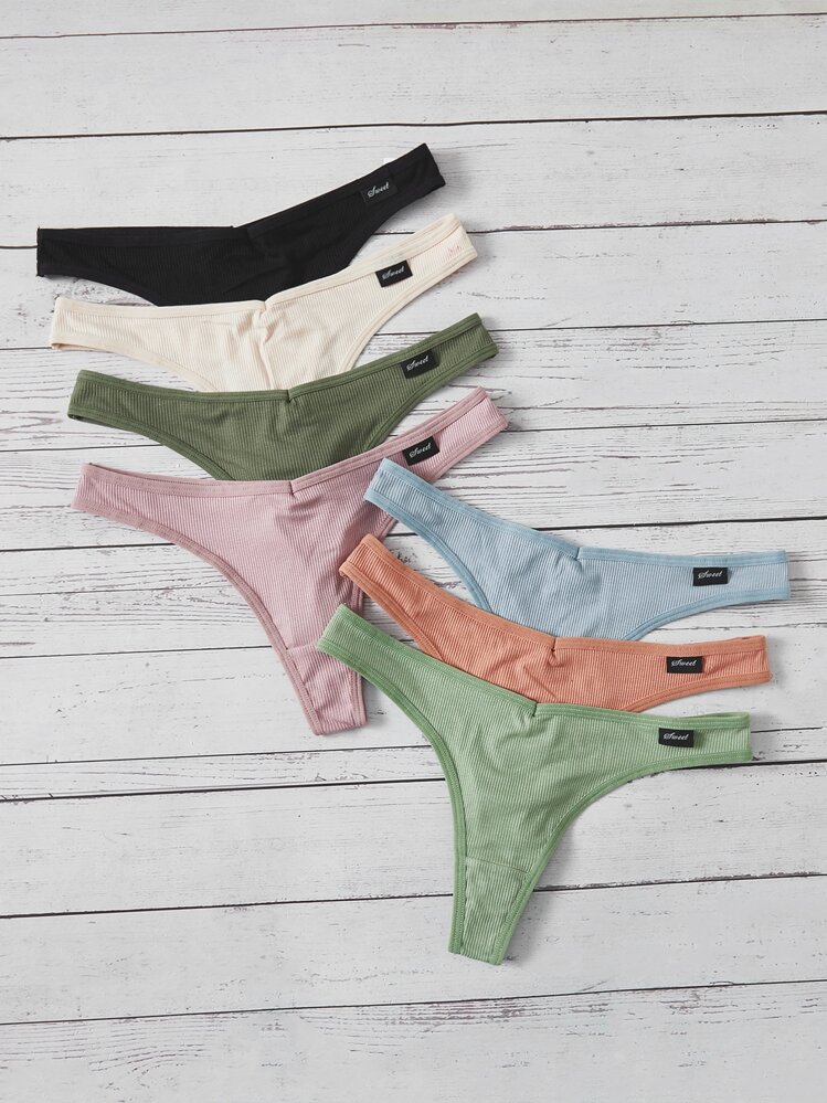 Women's High Stretch Plain Multicolor Fabric Thong Panties - Multicolor - View 3