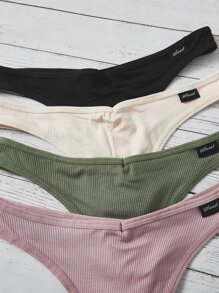 Women's High Stretch Plain Multicolor Fabric Thong Panties - Multicolor - View 5