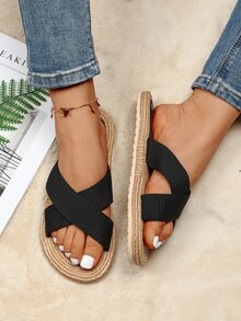 Chanclas con tira cruzada con tira - Negro - Ver 1
