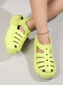 Cut Out Flatform Gladiator Sandals - Lime Green - View 2