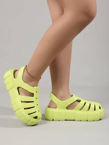Cut Out Flatform Gladiator Sandals - Lime Green - View 3