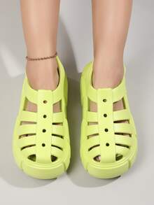 Cut Out Flatform Gladiator Sandals - Lime Green - View 4
