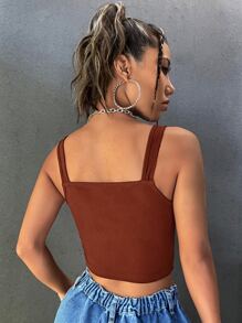 SHEIN ICON Áo hai dây Dây kéo màu trơn Gợi cảm - Rỉ Nâu - Xem 2