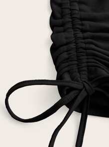 SHEIN ICON Rhinestone Letter Graphic Drawstring Side Crop Tee - Black - View 3