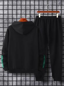 Manfinity Homme Men Letter Graphic Kangaroo Pocket Drawstring Hoodie & Sweatpants