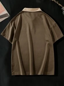 Manfinity Men Letter Graphic Contrast Collar Drop Shoulder Polo Shirt - Coffee Brown - View 2