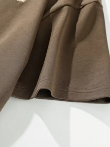 Manfinity Men Letter Graphic Contrast Collar Drop Shoulder Polo Shirt - Coffee Brown - View 4