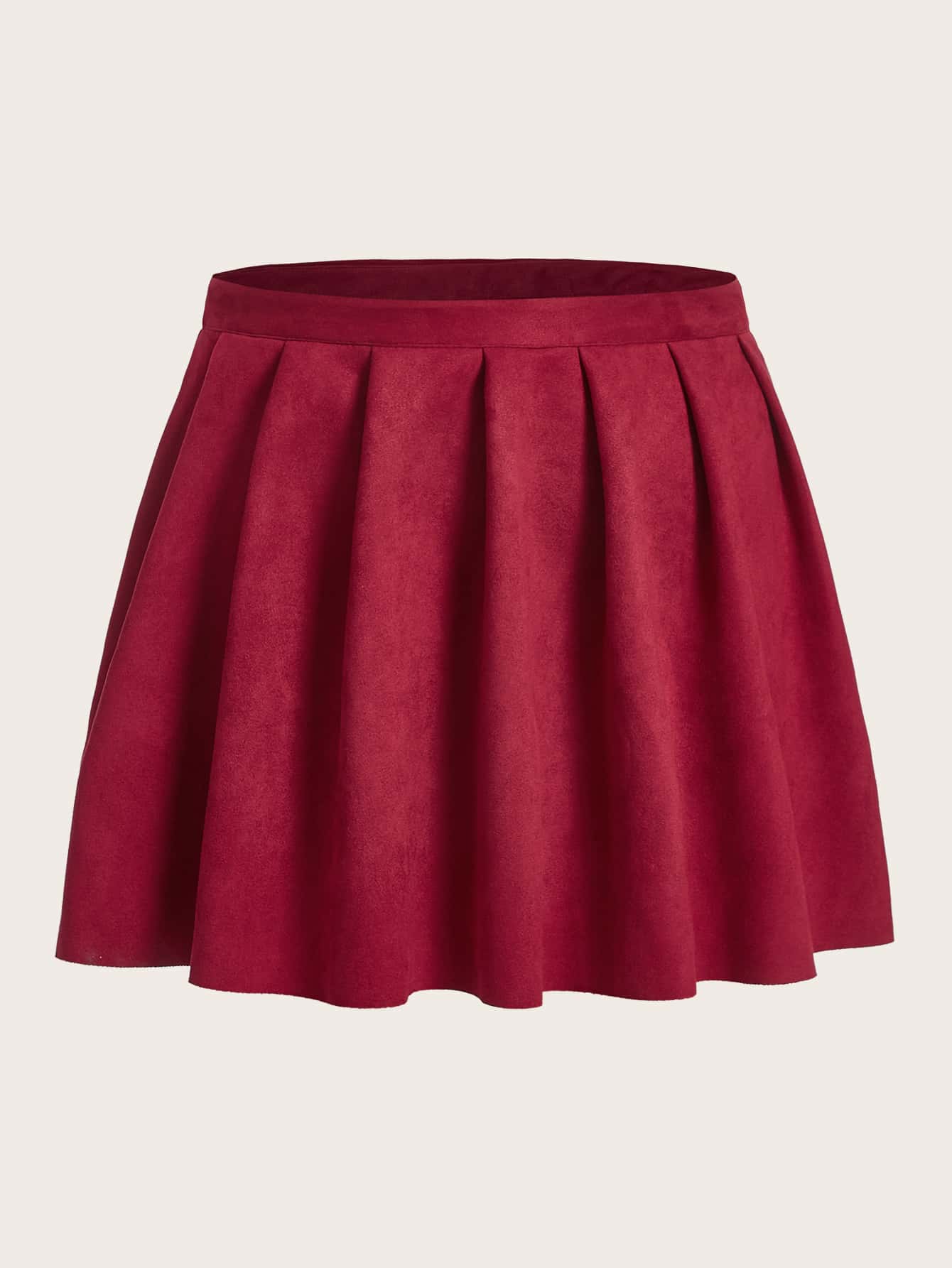 Plus Solid Pleated Faux Suede Skirt - Red - View 1