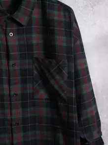 Manfinity VCAY Men Plus Cotton Plaid Print Pocket Patched Shirt - Multicolor - View 5